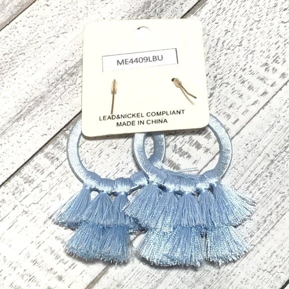 Tassel Hoop Earrings In Light Blue New - Picture 2 of 3